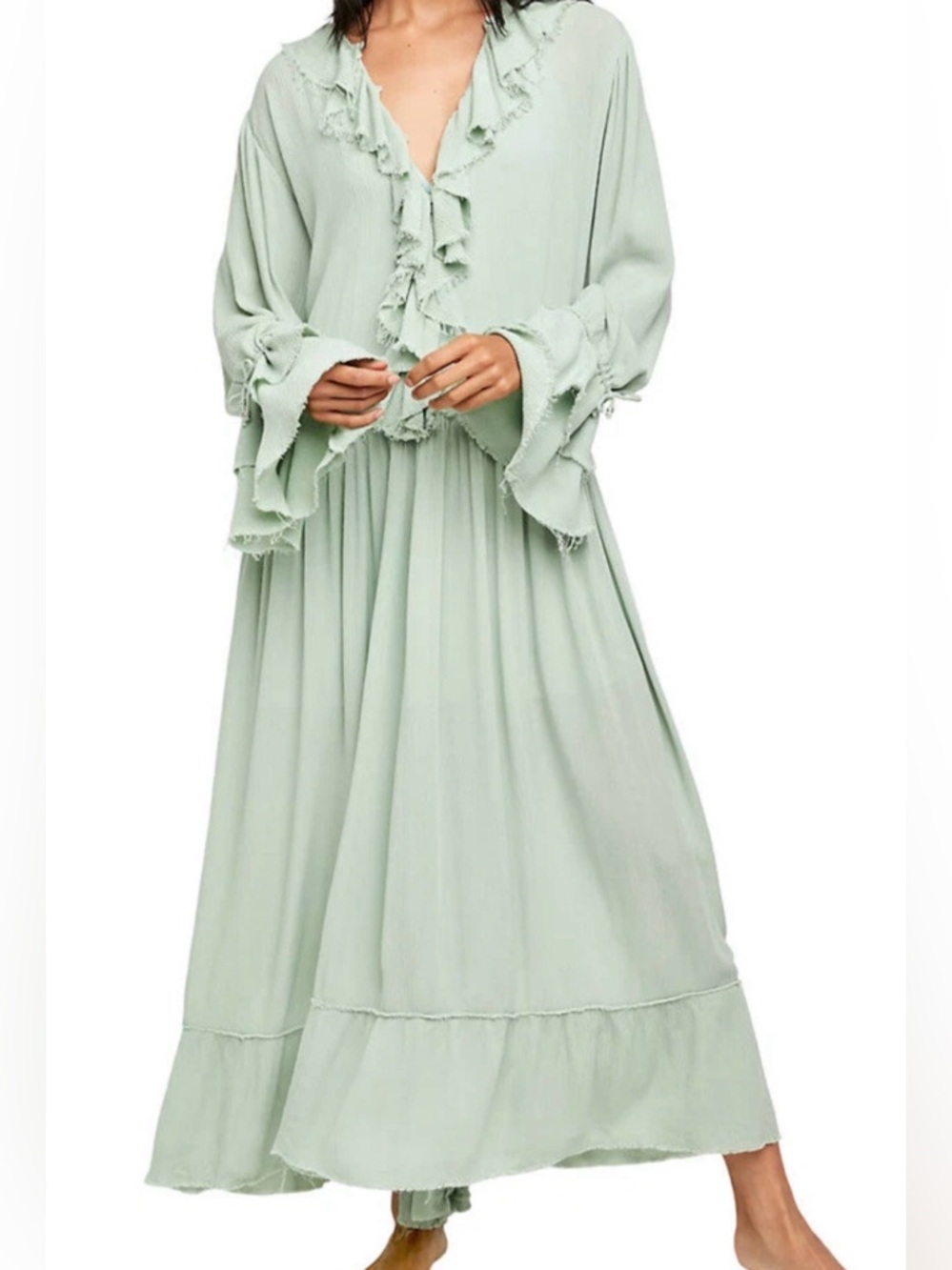 Free People Light Sage Ruffle Maxi Dress